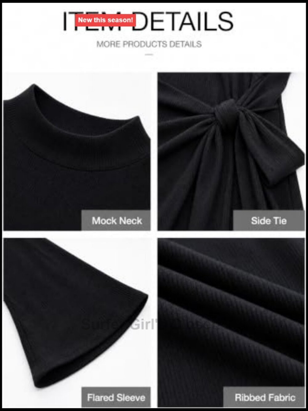 Bodycon Ribbed Knit Bell Sleeve Tie Waist Mini Dress Party - Picture 6 of 6